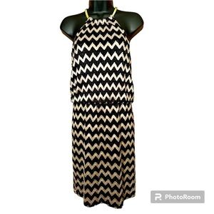 Prelude black and gold Chevron print party mini dress size petite medium